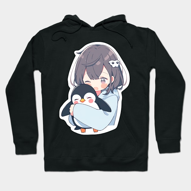 Adorable little girl hugging a penguin Hoodie by Chromatic Currents